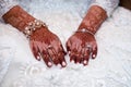 Brides hands covered in henna