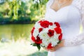 Brides hands holding bridal bouquet close up Royalty Free Stock Photo