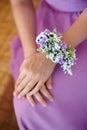 Bridesmaid with boutonniere buttonhole at wedding day Royalty Free Stock Photo