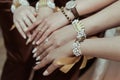 Bridesmaid closeup hands with bows Royalty Free Stock Photo