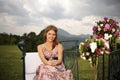 Bridesmaid and flower bouquets in nature Royalty Free Stock Photo