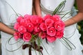 Bridesmaids with vibrant pink bouquets Royalty Free Stock Photo