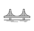 Suspension bridge line icon isolated on white background. Urban architecture.