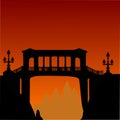 Bridge above precipice and orange sunset