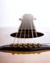 Bridge of acoustic guitar against light