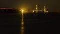 Storebaelt Bridge in Denmark at night Royalty Free Stock Photo