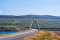 Bridge across Mjoifjordur fjord in Isafjardardjup in the westfjords in Iceland