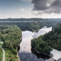 The bridge across Rappbode Dam lake in Harz, Germany