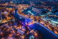 Illuminated park Strelka in Kharkiv