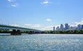 Bridge across river leading to downtown Montreal, Quebec, Canada