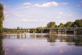 Bridge river sky clouds summer Royalty Free Stock Photo