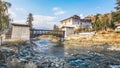The bridge across the river with traditional bhutan palace.