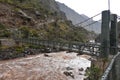 Bridge across the Urubamba river at the start point of the Inca Trail to Machu Picchu. Cusco, Peru Royalty Free Stock Photo