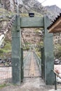 Bridge across the Urubamba river at the start of the Inca Trail to Machu Picchu. Cusco, Peru Royalty Free Stock Photo