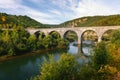 Bridge across Uvac river in the morning light, Serbia Royalty Free Stock Photo