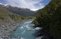 On the bridge across the West Matukituki River near Rob Roy Glacier near Wanaka in New Zealand Royalty Free Stock Photo