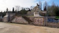 Bridge adorned with sculptures, Channel of the Tiles, in the Gardens of the Palace of Queluz, near Lisbon, Portugal