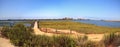 Bridge along the peaceful and tranquil marsh of Bolsa Chica wetlands Royalty Free Stock Photo