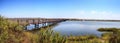 Bridge along the peaceful and tranquil marsh of Bolsa Chica wetlands Royalty Free Stock Photo