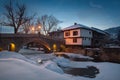 Bridge in the architectural complex in Tryavna, Bulgaria. National revival bulgarian architecture. Royalty Free Stock Photo