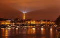 The bridge of art against the background of Parisian quarters and the Eiffel Tower in the background. Royalty Free Stock Photo