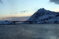 Bridge between the beautiful islands of Lofoten islands of Norway.