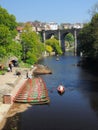 Bridge & boats on river Nidd, Knaresborough, UK