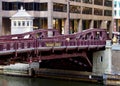 Monroe Street Bridge and bridge house over Chicago River during rush hour Royalty Free Stock Photo