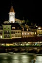 Bridge and buildings in Thun at night Royalty Free Stock Photo