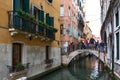 Bridge on canal and buildings in Venice