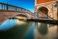 Bridge, Canal and Doge`s Palace Illuminated by Rising Sun, Venice