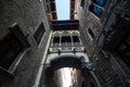 Barcelona, Spain - April, 2019: Bridge at Carrer del Bisbe in Barri Gotic, Barcelona. Spain Royalty Free Stock Photo