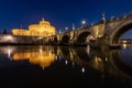 Bridge and castle Sant Angelo at night, Rome Royalty Free Stock Photo