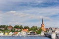 Bridge, church tower and houses at the quay of Sonderborg