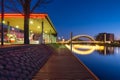 A bridge in the city at night. City lights. The Galaxy Bridge, Purmerend, Netherlands.