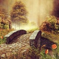 Bridge on a colorful autumn meadow Royalty Free Stock Photo