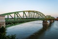 Bridge connecting two countries, Slovakia and Hungaria before sunset Royalty Free Stock Photo