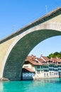 Bridge construction over turquoise Aare River in Bern, Switzerland. Photographed in summer in the Swiss capital. Historical center Royalty Free Stock Photo