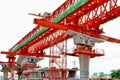 Bridge construction, segmental bridge box girders ready for construction, segments of long span bridge box girder , Thailand, Bang Royalty Free Stock Photo