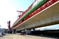 Bridge construction, segmental bridge box girders ready for construction, segments of long span bridge box girder , Thailand, Bang Royalty Free Stock Photo