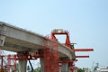 Bridge construction, segmental bridge box girders ready for construction, segments of long span bridge box girder , Thailand, Bang Royalty Free Stock Photo