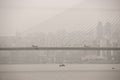 Bridge construction on the Yangtze River amid heavy pollution in China Royalty Free Stock Photo