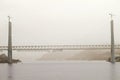 Bridge construction on the Yangtze River amid heavy pollution in China Royalty Free Stock Photo