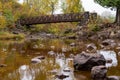 Bridge crossing the Gooseberry River in fall, at Gooseberry Falls State Park Minnesota Royalty Free Stock Photo