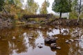 Bridge crossing the Gooseberry River in fall, at Gooseberry Falls State Park Minnesota Royalty Free Stock Photo