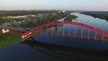 Bridge crossing, John Paul II Bridge, Pulawy, Poland, 05 2017, AERIAL FOOTAGE