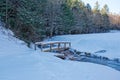 A bridge crossing over a frozen creek Royalty Free Stock Photo