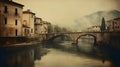 Eerie Polaroid: Vintage Italian Cityscape With An Old Bridge