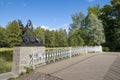 Bridge with deer sculptures (Deer Bridge) on a sunny July day. Pavlovsk Palace Park Royalty Free Stock Photo