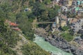 Bridge at Devprayag, Bhagirathi river from left side and Alakananda river from right side converge at Devprayag,Holy conflunece Royalty Free Stock Photo